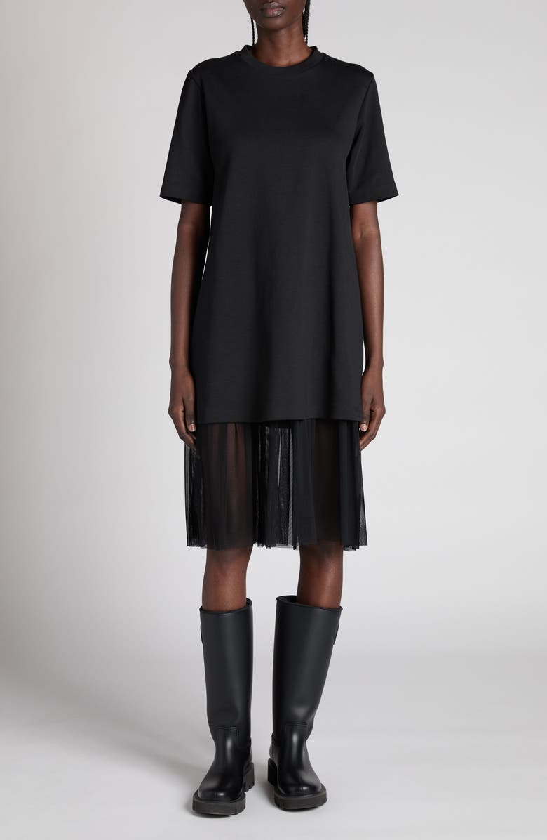 Moncler Mixed Media Dress, Main, color, Black