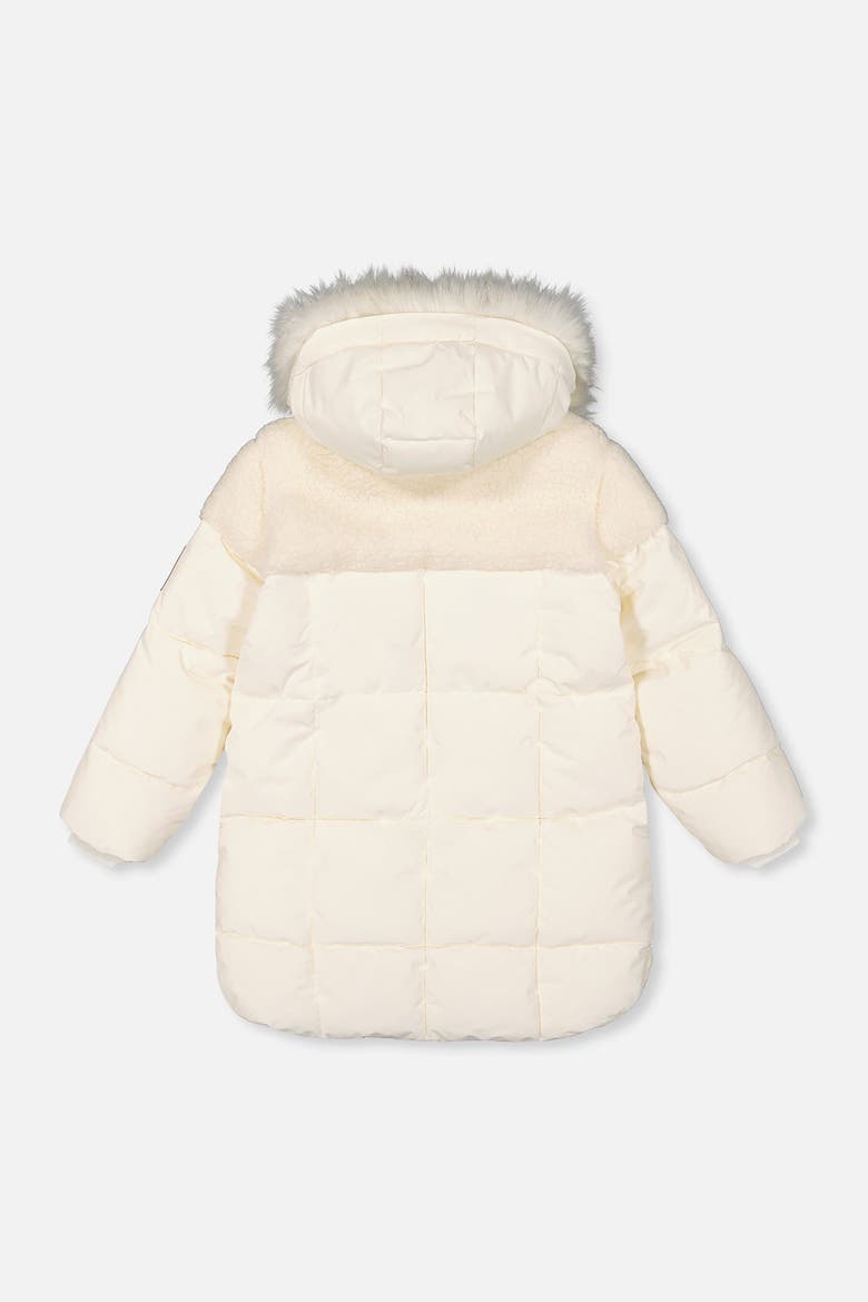 Long Winter Two-Tone Quilted Faux Fur Hood Puffer Coat, Alternate, color, Off-White