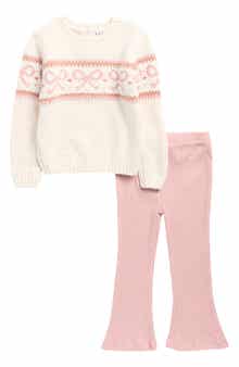 Nicole Miller Bow Chenille Sweater & Rib Knit Flare Leg Pants Set