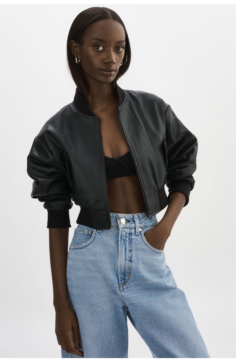LAMARQUE EVELIN | Cropped Faux Leather Bomber Jacket, Main, color, Black