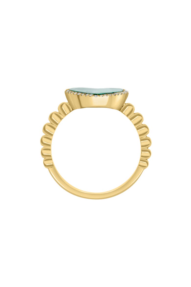 14K Yellow Gold, Malachite & Diamond Heart Ring - 0.26 ctw, Alternate, color, GREEN