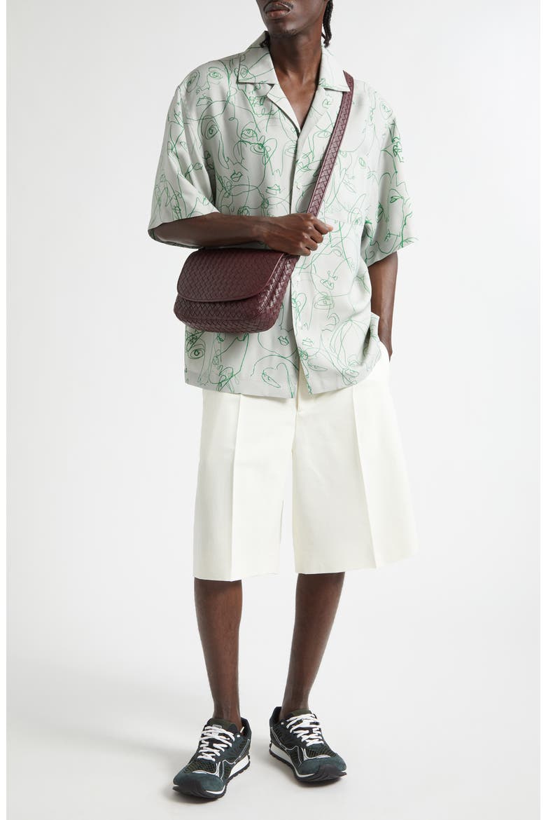Doodle Print Twill Short Sleeve Button-Up Shirt, Alternate, color, 1382 PEARL GREY/ GRASS