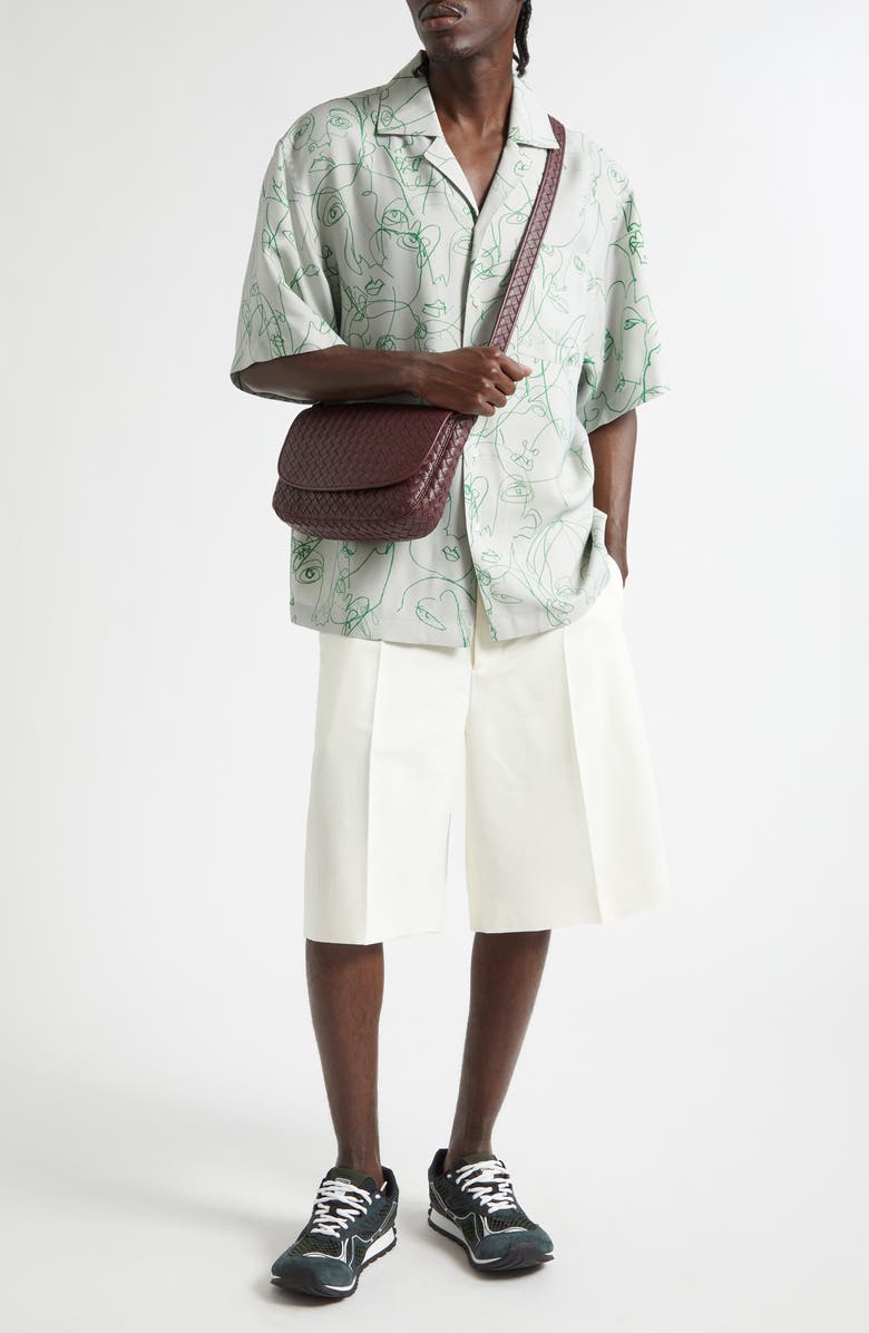 Bottega Veneta Doodle Print Twill Short Sleeve Button-Up Shirt, Alternate, color, 1382 Pearl Grey/ Grass