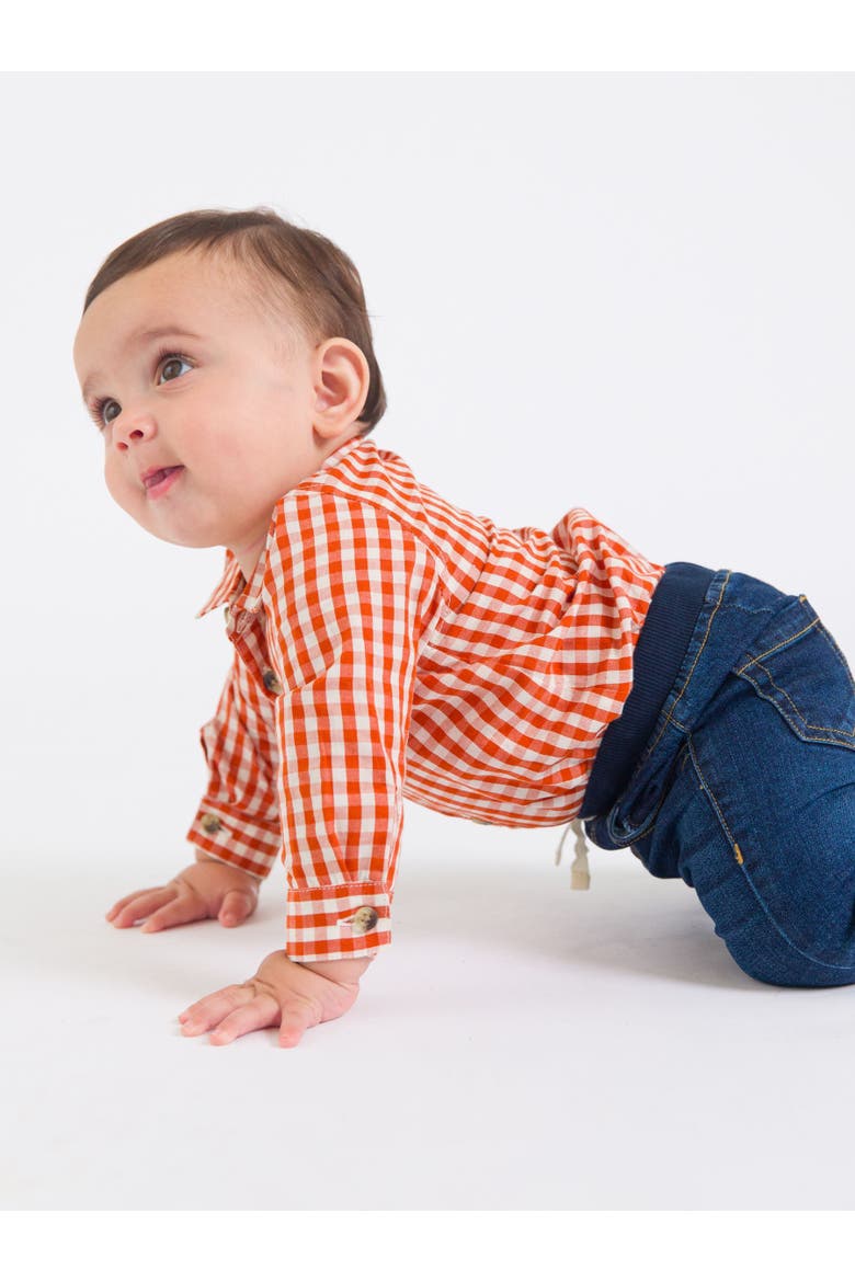 Baby Boys Long Sleeve Button Down Bodysuit, Alternate, color, Classic Rust Gingham