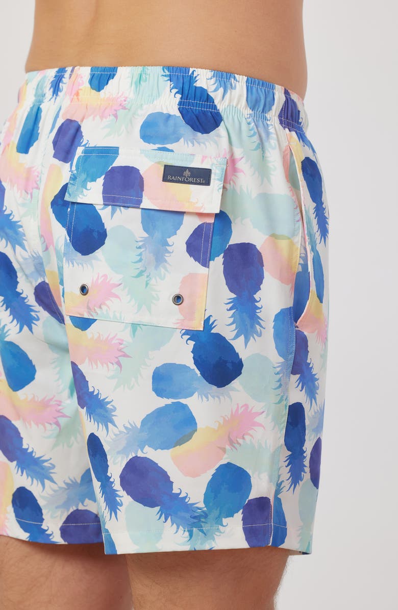 Rainforest Watercolor Pineapple Swim Trunks, Alternate, color, Ivory