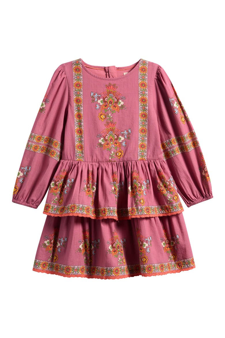 Kids' Placed Floral Long Sleeve Cotton Dress, Main, color, PINK FLORAL PLACEMENT