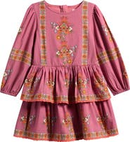 Mini Boden Kids' Placed Floral Long Sleeve Cotton Dress