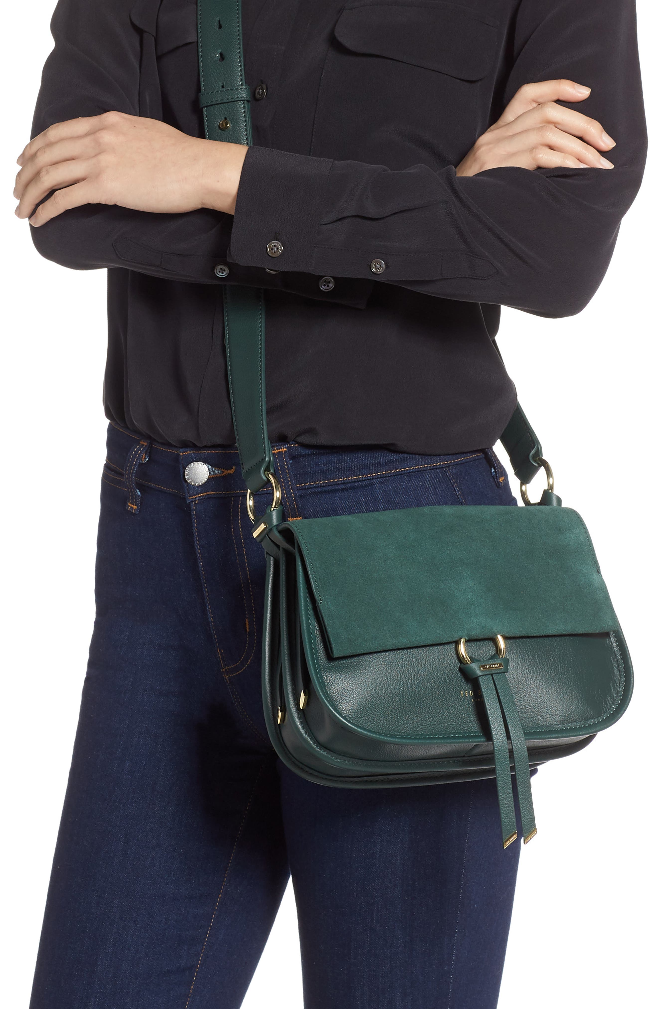 Harrlee Long Tassel Saddle Shoulder Bag, Alternate, color, DARK GREEN