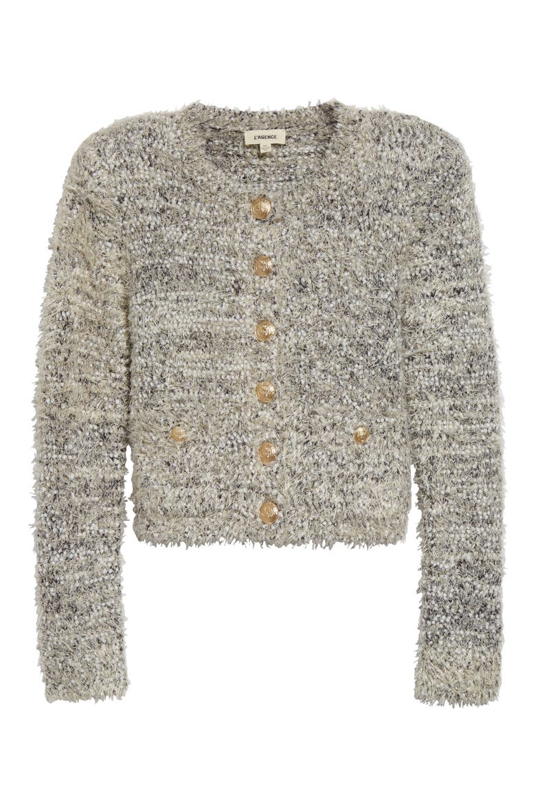 Una Crop Eyelash Tweed Cardigan, Alternate, color, BLACK/ IVORY/ GOLD MULTI