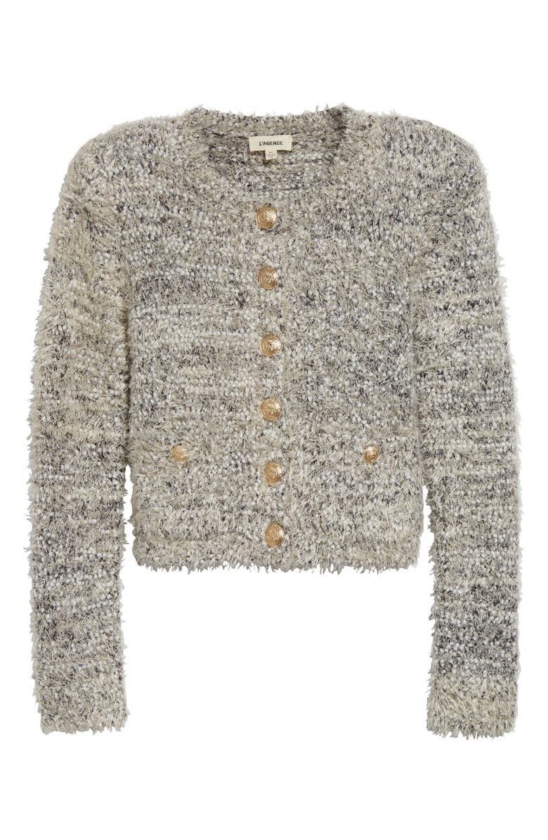 L'AGENCE Una Crop Eyelash Tweed Cardigan, Alternate, color,