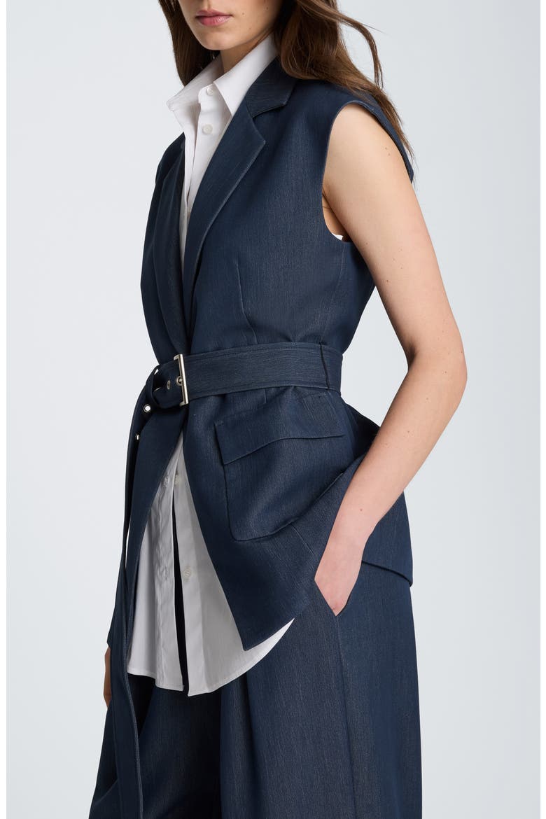 Belted Stretch Denim Vest with Removable Shirt Inset, Alternate, color, MIDNIGHT MELANGE/ PURE WHITE