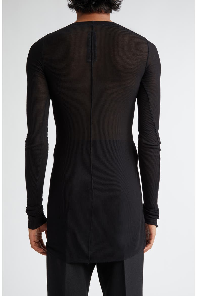 Rib Long Sleeve Sheer T-Shirt, Alternate, color, BLACK
