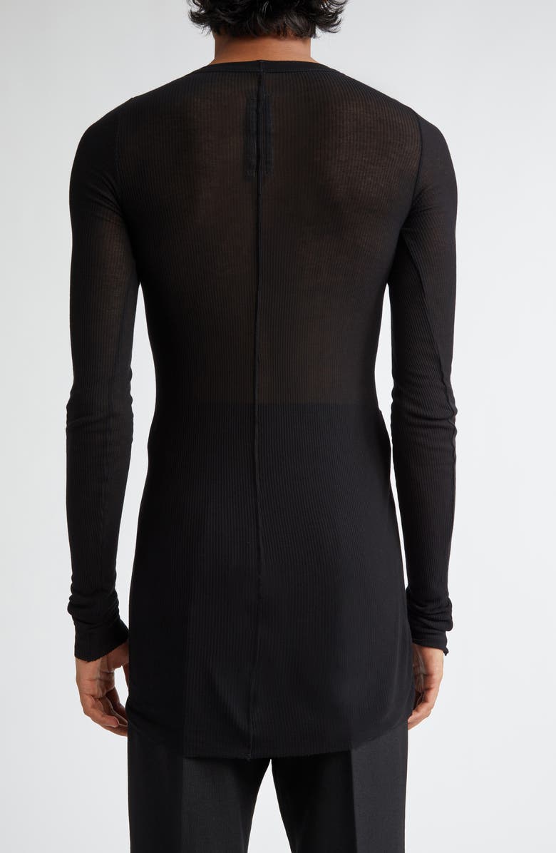 Rick Owens Rib Long Sleeve Sheer T-Shirt, Alternate, color, Black