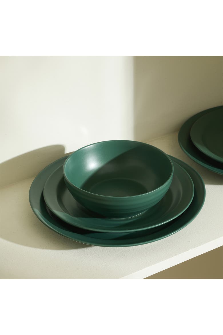 Orbit Stoneware 16-Piece Dinnerware Set with Cereal Bowls and Mugs, Alternate, color, Green