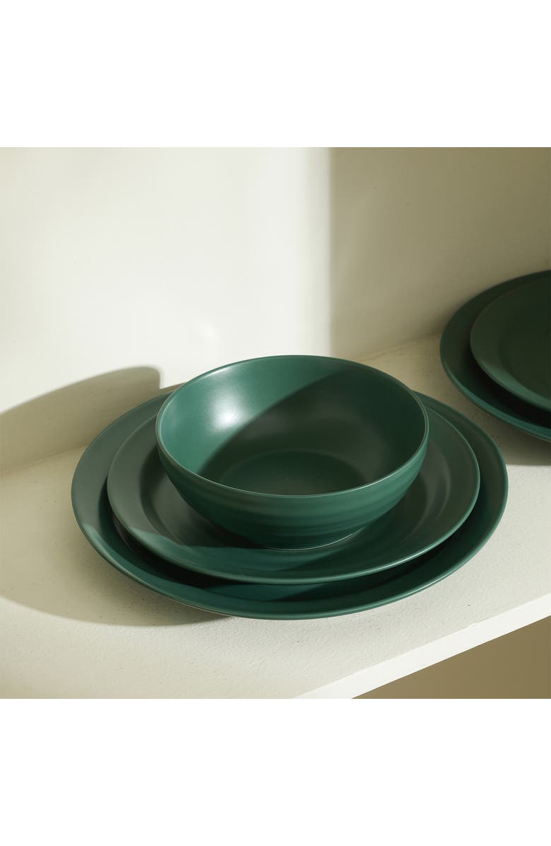 Stone Lain Orbit Stoneware 16-Piece Dinnerware Set with Cereal Bowls and Mugs, Alternate, color, Green