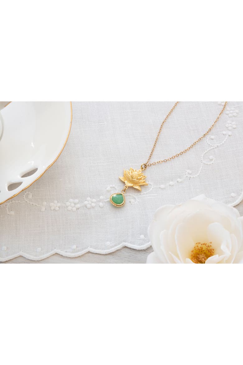 Aura Cleansing Lotus Necklace with Green Agate in White Rhodium | Seen in Vanity Fair UK, Alternate, color, White