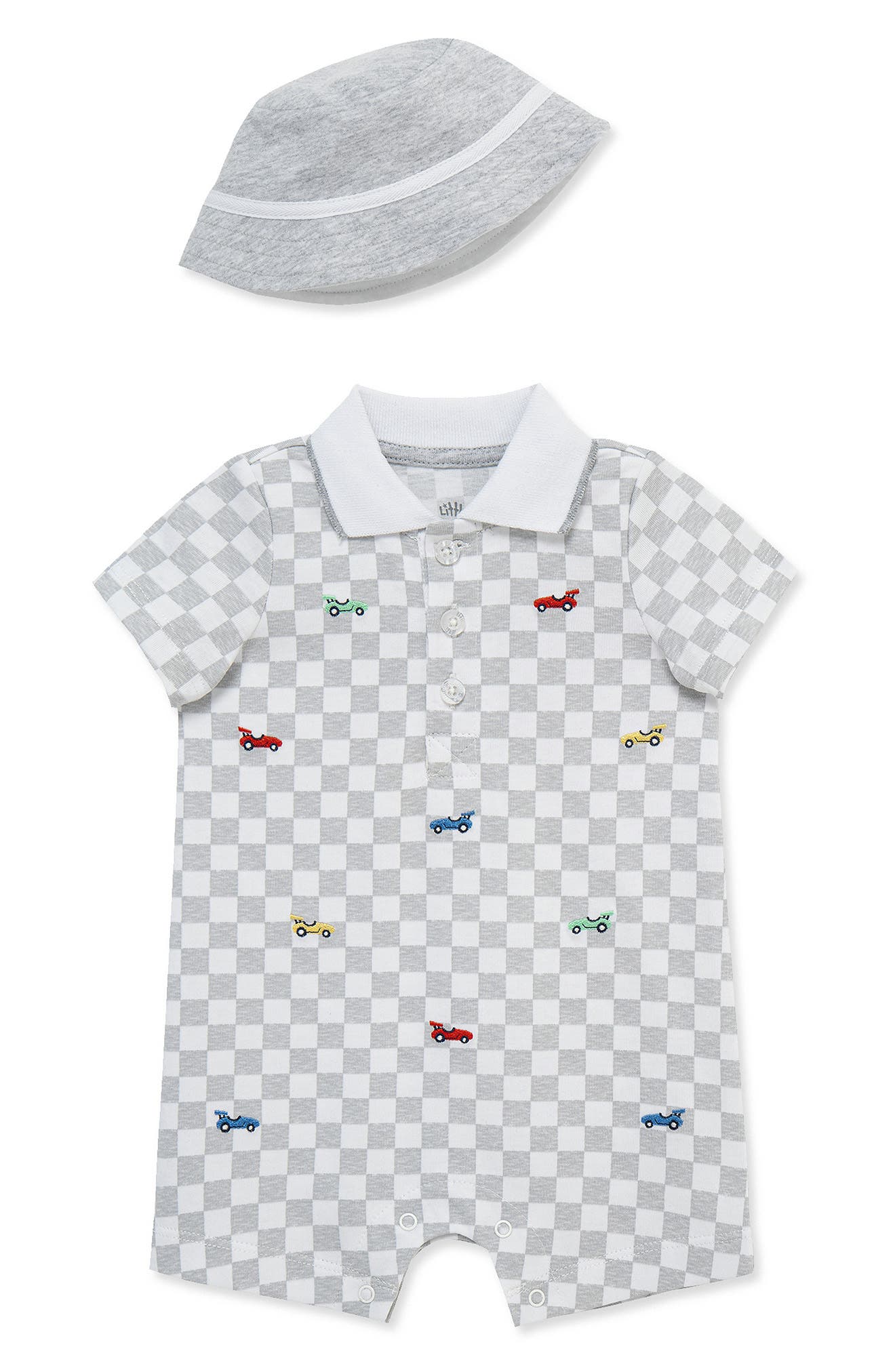 Little Me Embroidered Cotton Romper & Hat Set