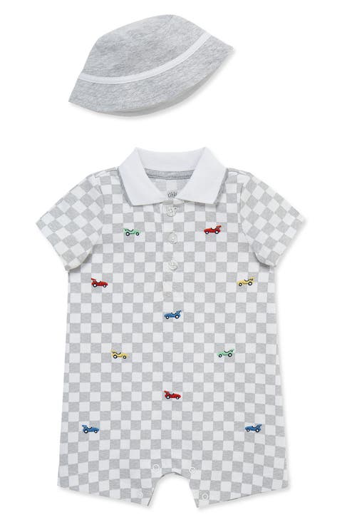 Embroidered Cotton Romper & Hat Set (Baby)