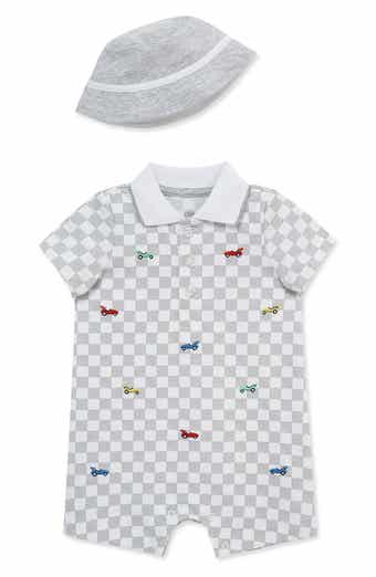 Little Me Embroidered Cotton Romper & Hat Set