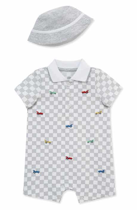 Little Me Embroidered Cotton Romper & Hat Set