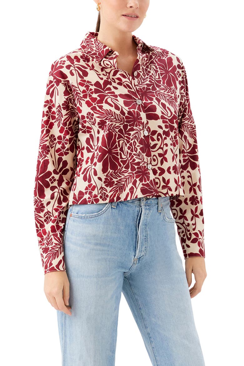 Lena Floral Cotton Button-Up Shirt, Alternate, color, RED PRINT