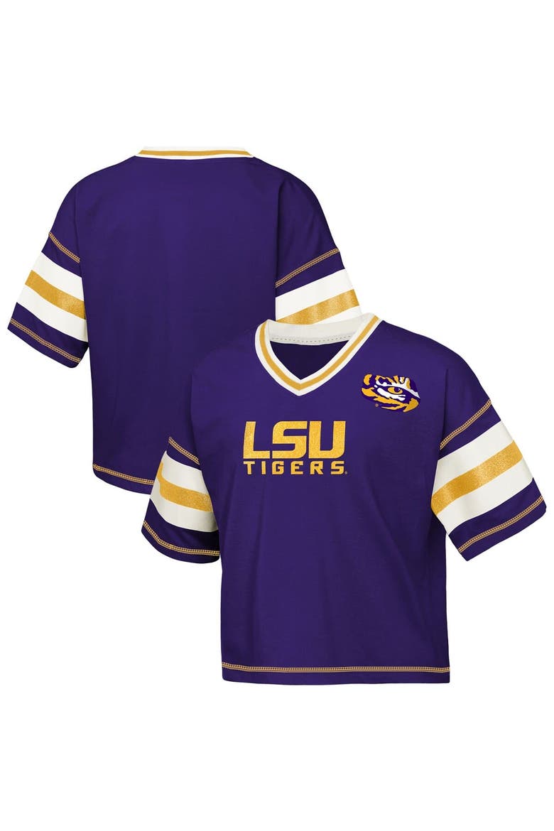 Girls Youth Outerstuff Purple LSU Tigers Gridiron Jersey V-Neck T-Shirt, Main, color, Purple