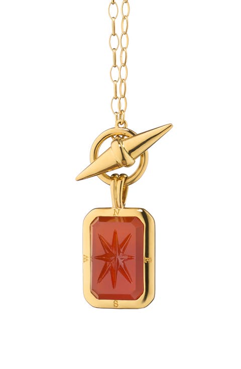 Points North 18k Gold Carnelian Compass Pendant Necklace