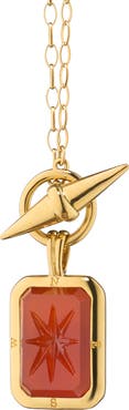 Monica Rich Kosann Points North 18k Gold Carnelian Compass Pendant Necklace