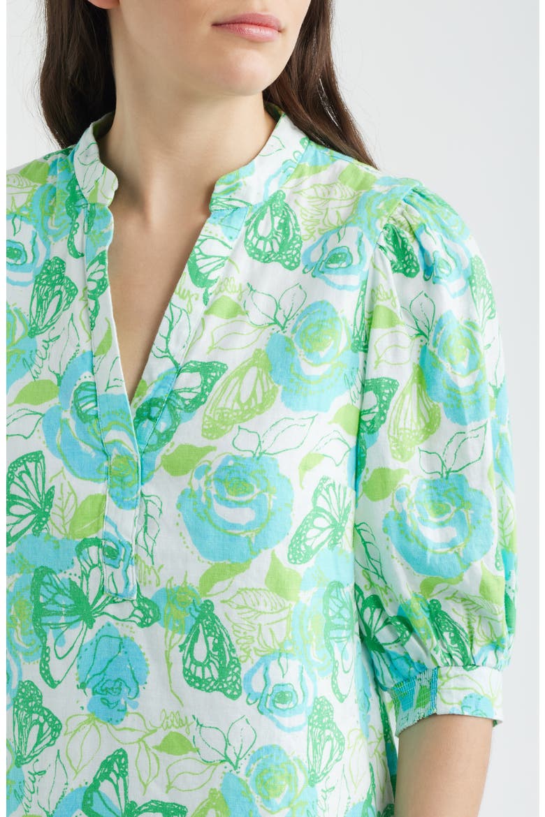 Mialeigh Floral Print Linen Shift Dress, Alternate, color, RESORT WHITE MONARCH ROSE