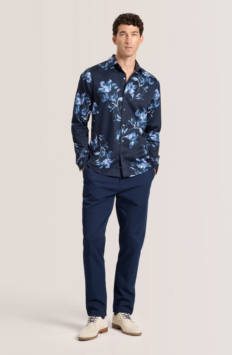 Ted Baker Soren Digital Floral Print Stretch Cotton Dress Shirt, Alternate, color, Blue Nights