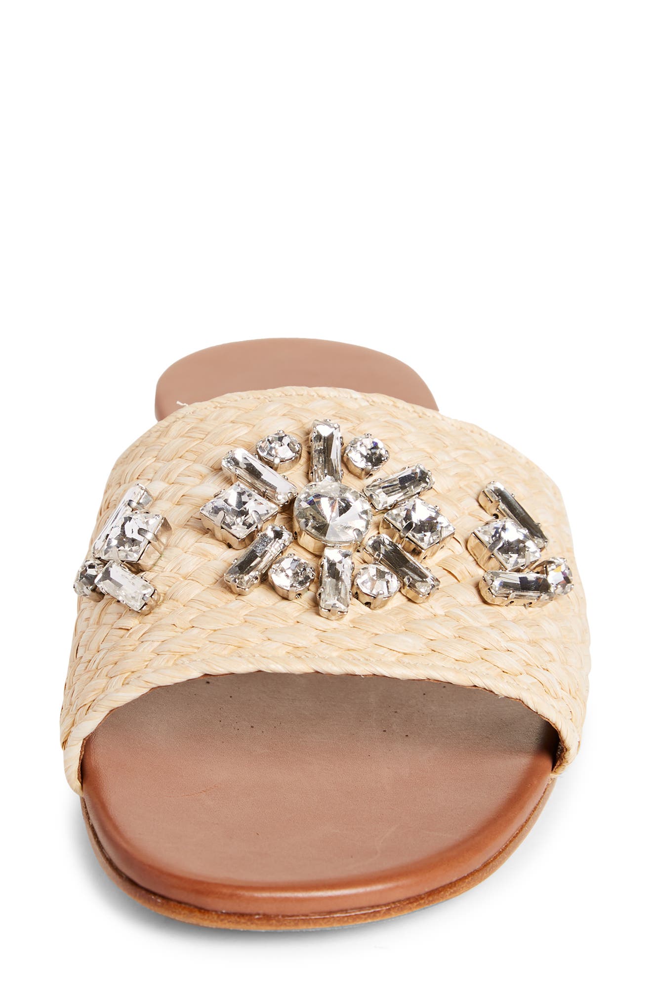 Prada Embellished Raffia Slide Sandal, Alternate, color, 