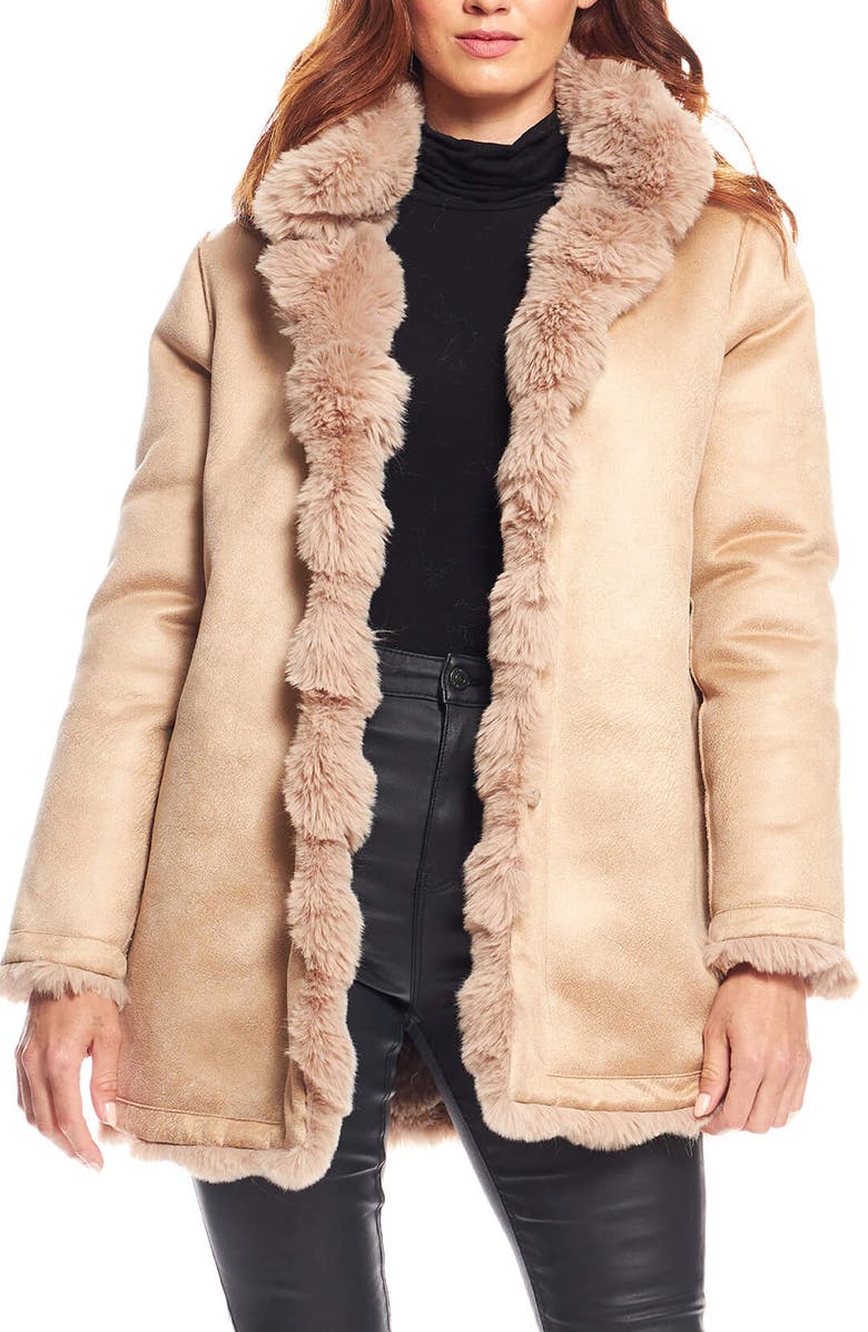 DONNA SALYERS FABULOUS FURS Rainier Reversible Faux Fur Coat, Alternate, color, Camel