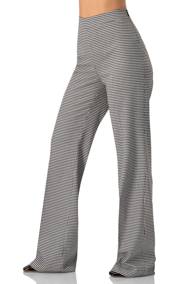 Semi-flared Houndstooth Tailored Trousers, Alternate, color, Black