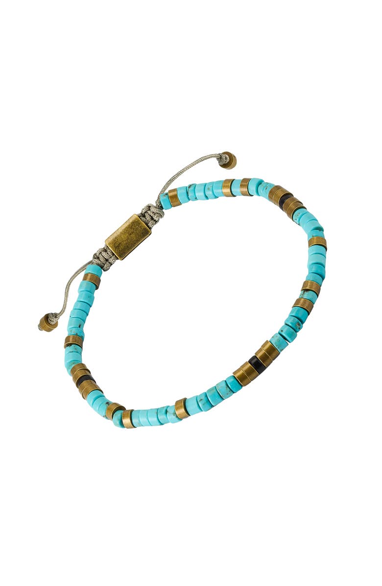 Jan Leslie Turquoise And Brass Beaded Pull Cord Closure Bracelet, Main, color, Turquoise