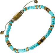 Jan Leslie Turquoise And Brass Beaded Pull Cord Closure Bracelet