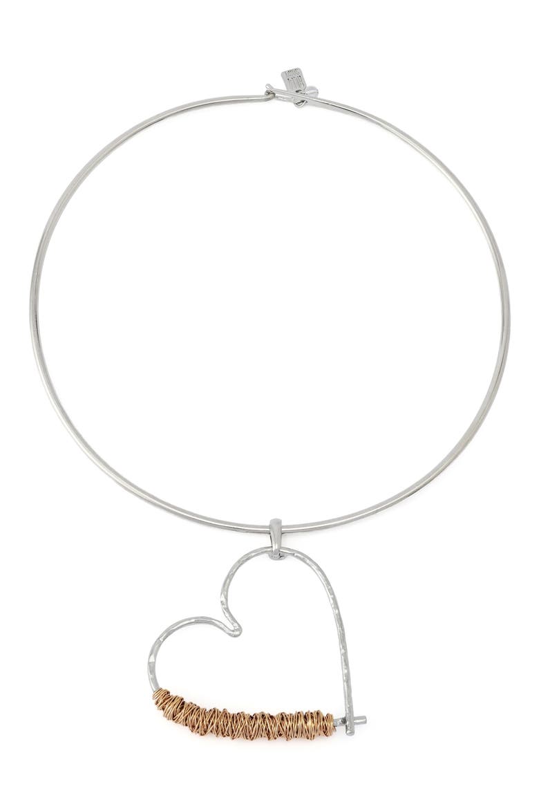 Wire Wrap Heart Pendant Collar Necklace, Main, color, TWO TONE