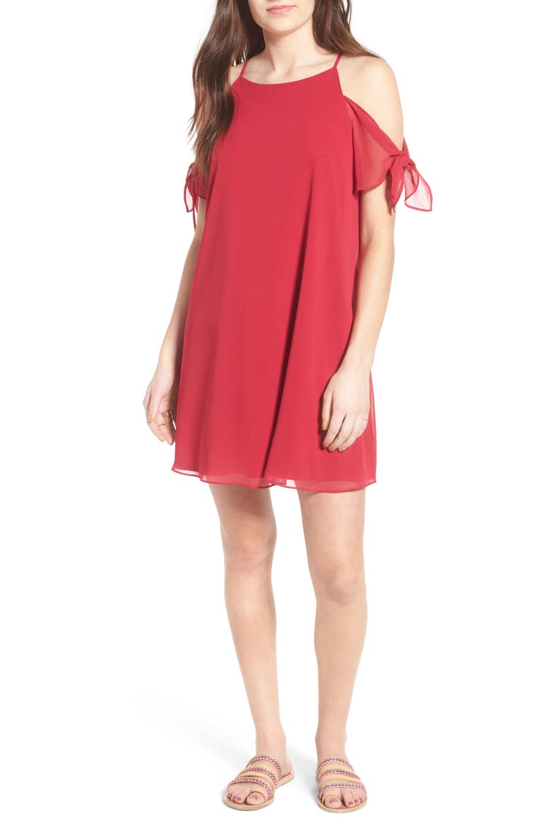 Tie Sleeve Cold Shoulder Dress, Main, color, RASPBERRY