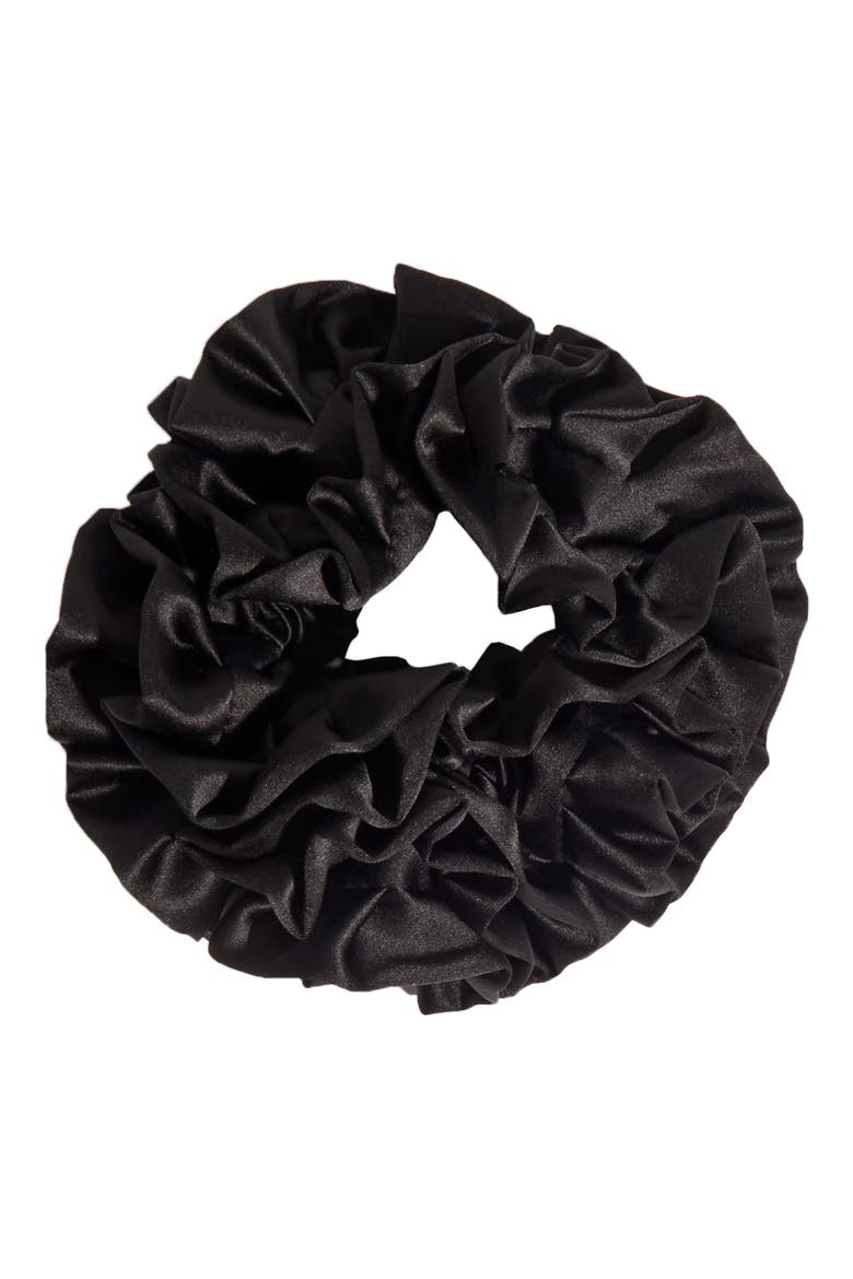Satin Ruffle Scrunchie, Alternate, color, BLACK