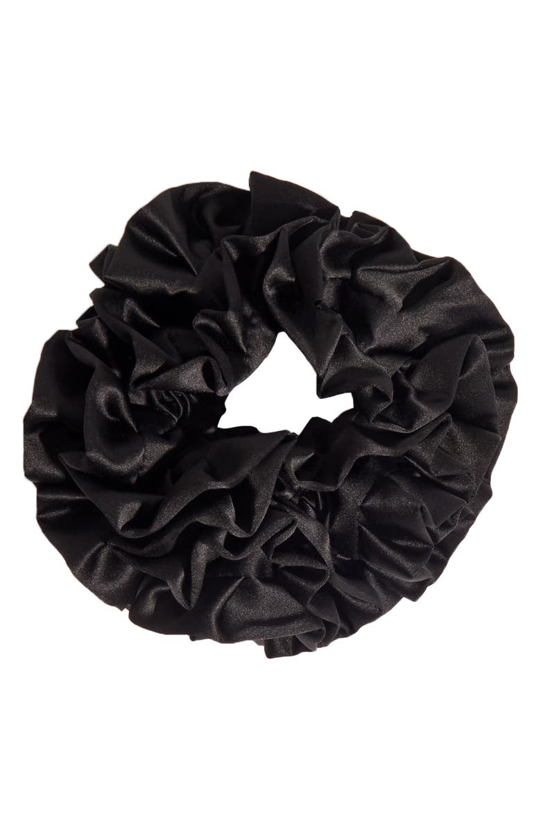 Kitsch Satin Ruffle Scrunchie, Alternate, color, Black