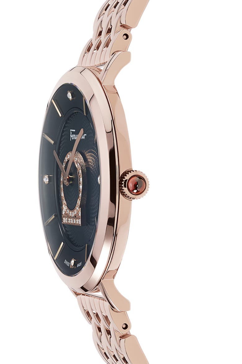 Salvatore Ferragamo Minuetto Diamond Bracelet Watch, 36mm, Alternate, color, ROSE GOLD/ BLACK/ ROSE GOLD