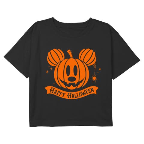 Girls Mickey & Friends Pumpkin Head Badge T Shirt
