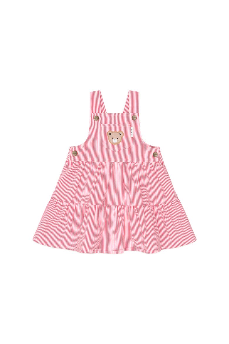 Classic Stripe Tiered Pinafore, Main, color, Geranium/ Almond Milk