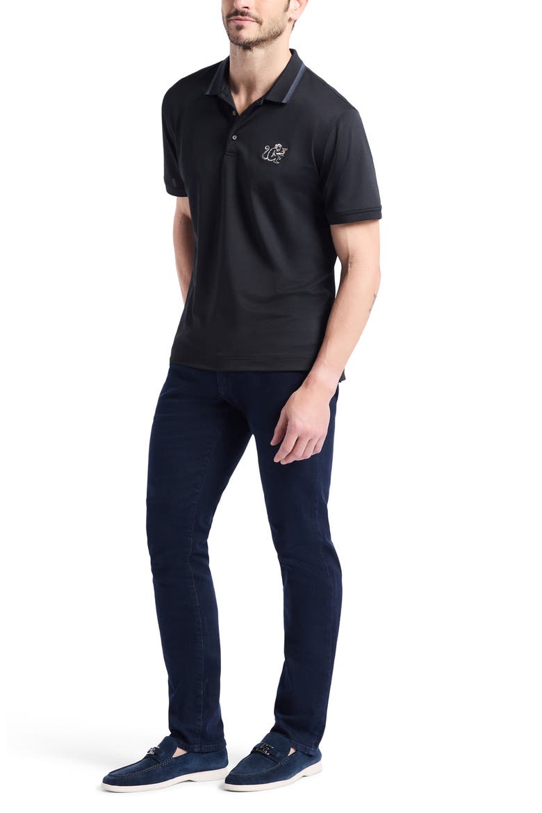 Monkey Business Embroidered Cotton Piqué Polo, Alternate, color, BLACK