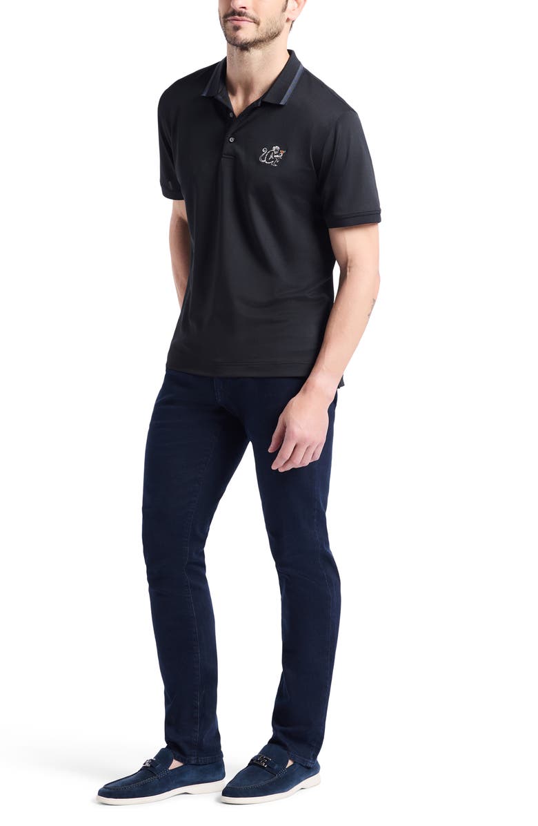 Robert Graham Monkey Business Embroidered Cotton Piqué Polo, Alternate, color, Black