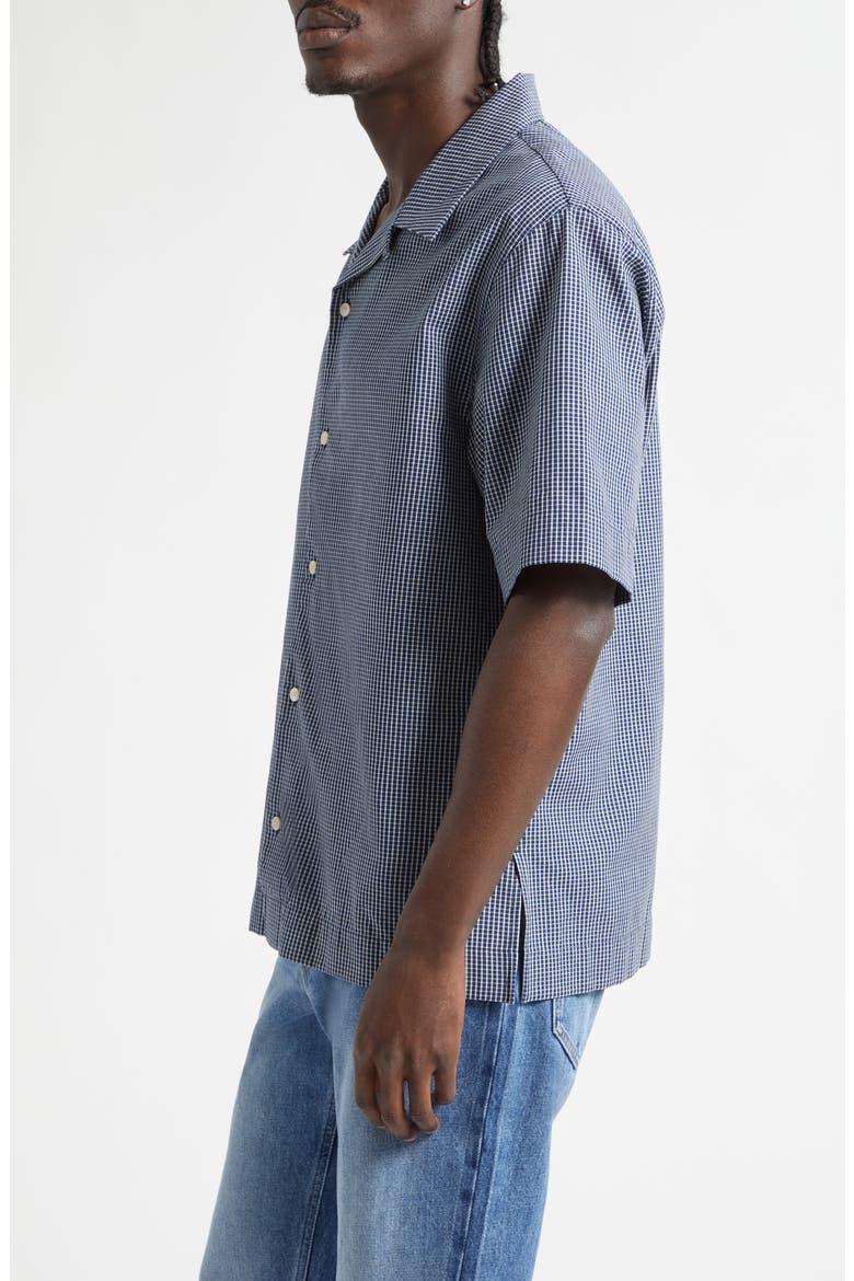 Check Logo Appliqué Cotton Bowling Shirt, Alternate, color, WHITE/ BLUE