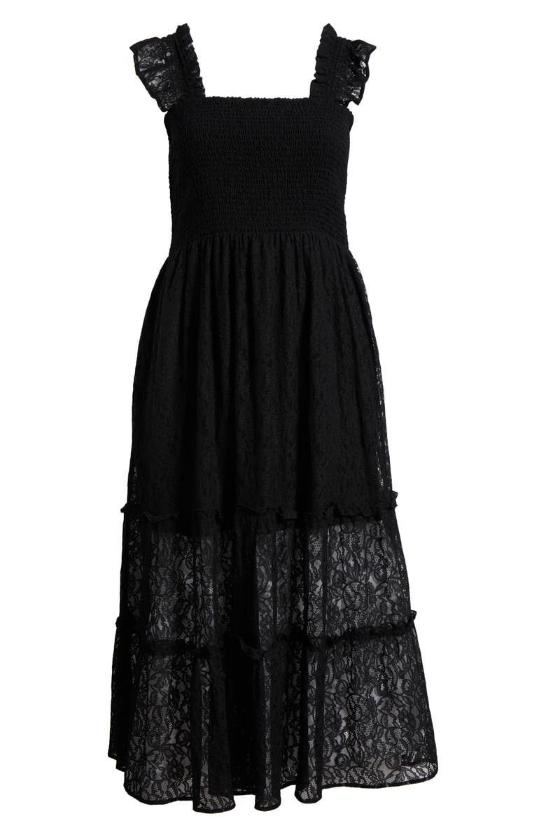 MELLODAY Lace Smocked Maxi Dress, Alternate, color, Black