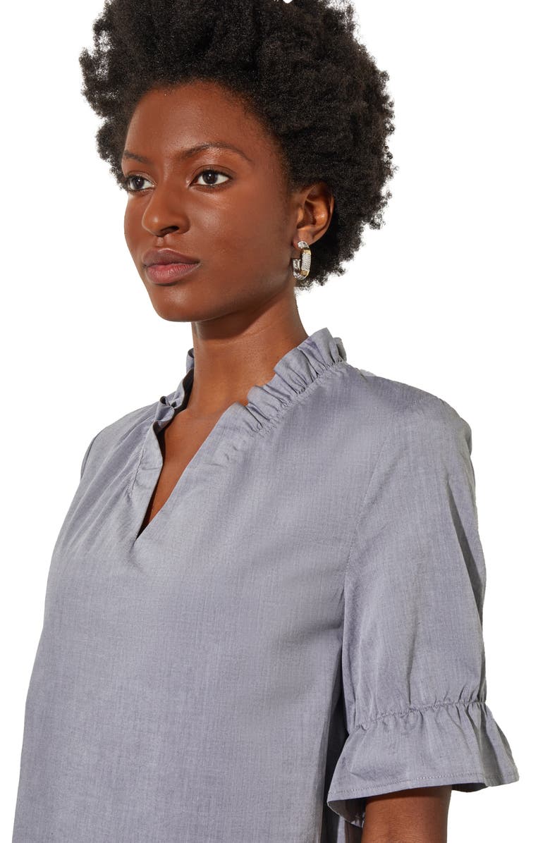 Ming Wang Ruffle Sleeve Cotton Shift Dress, Alternate, color,