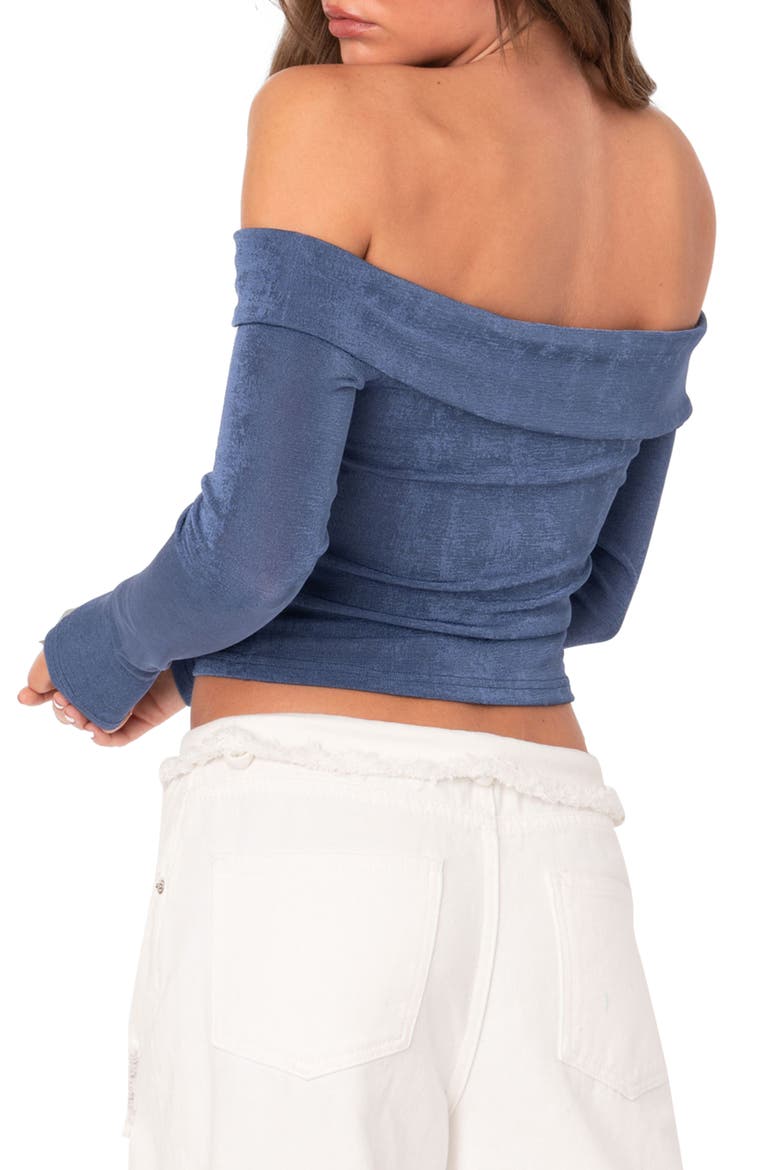 Athena Fold Over Off the Shoulder Long Sleeve Top, Alternate, color, BLUE