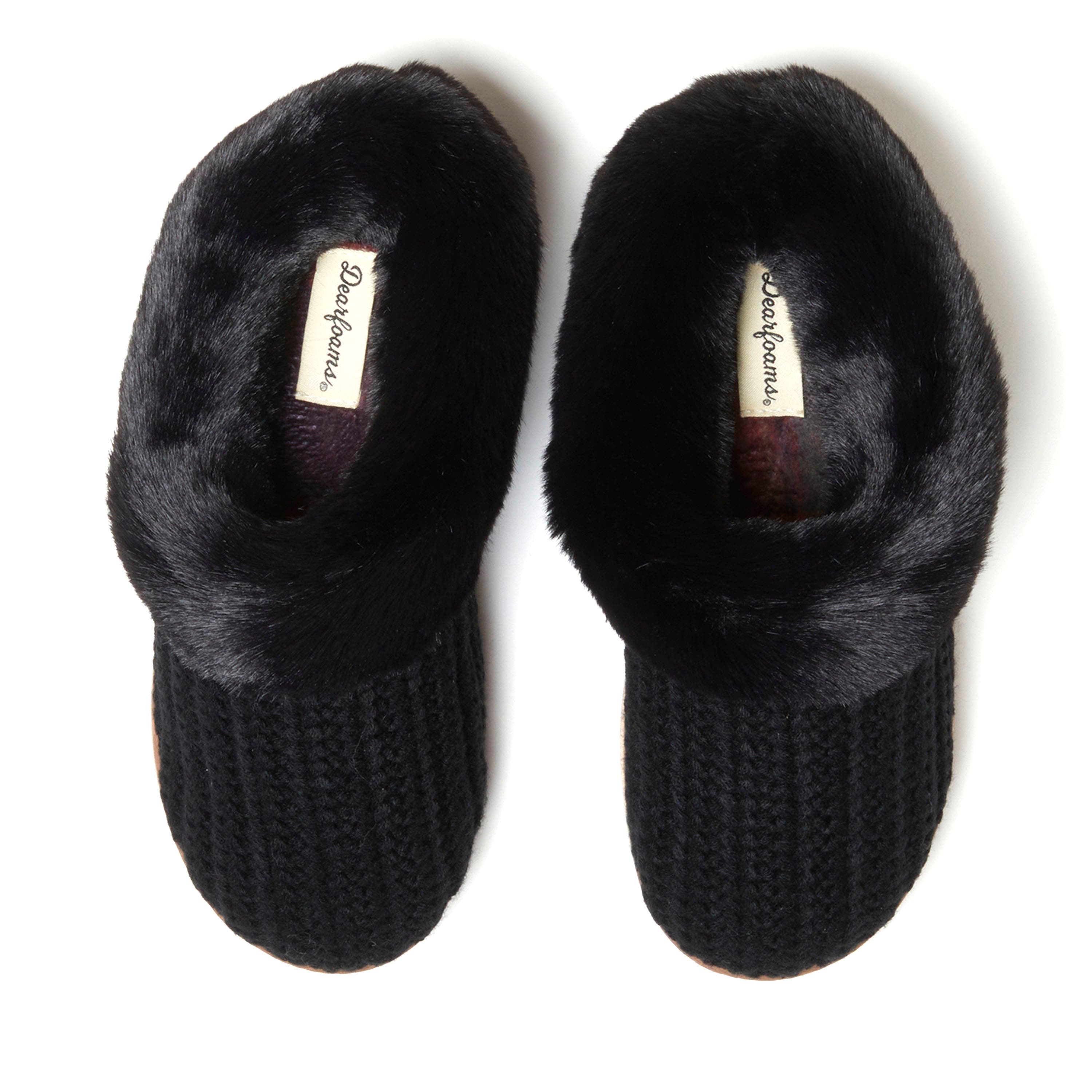 DEARFOAMS Hannah Festive Knit Clog Slipper, Alternate, color, Black Solid