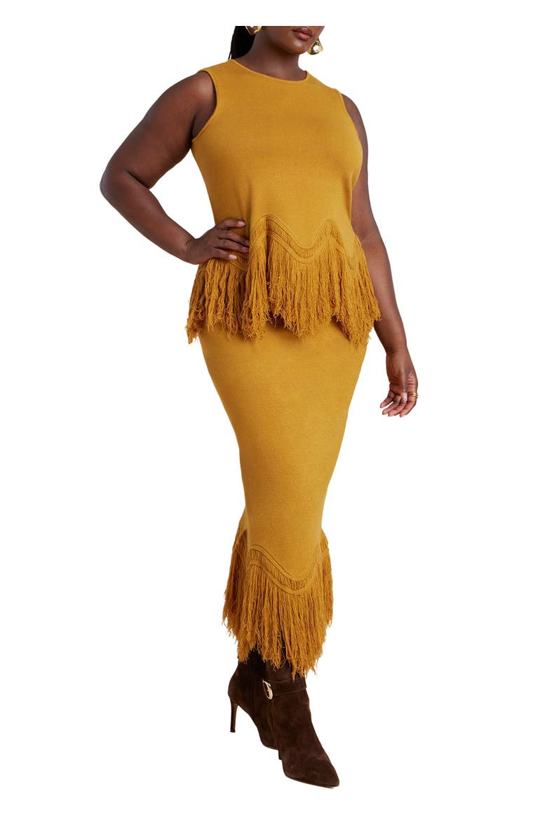 ELOQUII Fringe Hem Sweater Skirt, Main, color, Marigold